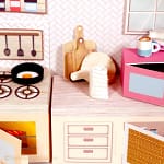 Free printable templates of miniature cutting boards and paper towel in 1/6th and 1/12th scales